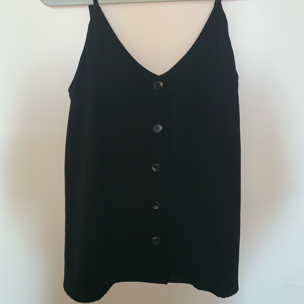 Black Button Up Tank Blouse